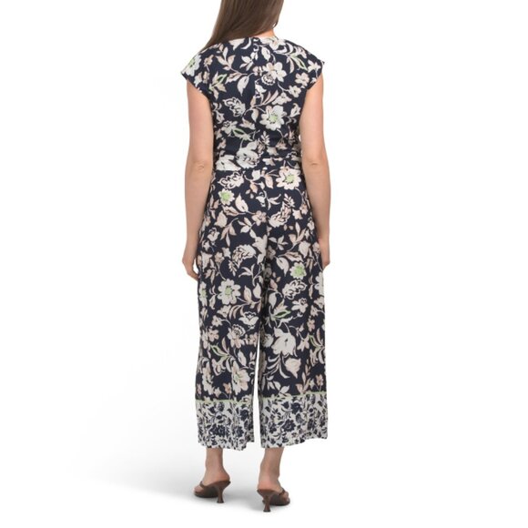 TAHARI ASL NAVY/WHITE Border Print Jumpsuit - Picture 2 of 2